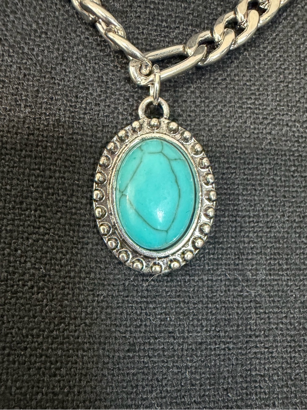 Silver Chain Necklace and Turquoise Pendant Fashion Costume Jewelry - Picture 3 of 3